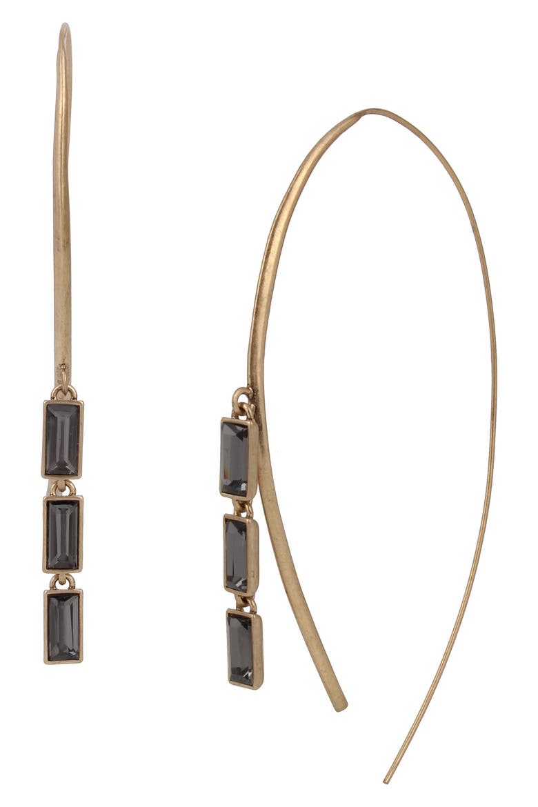 Smoky Baguette Threader Earrings, Main, color, WARM SILVER/ BLACK DIAMOND