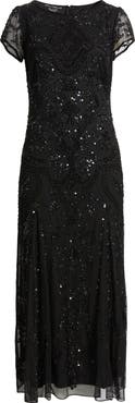 Pisarro Nights Beaded Mesh Midi Cocktail Dress