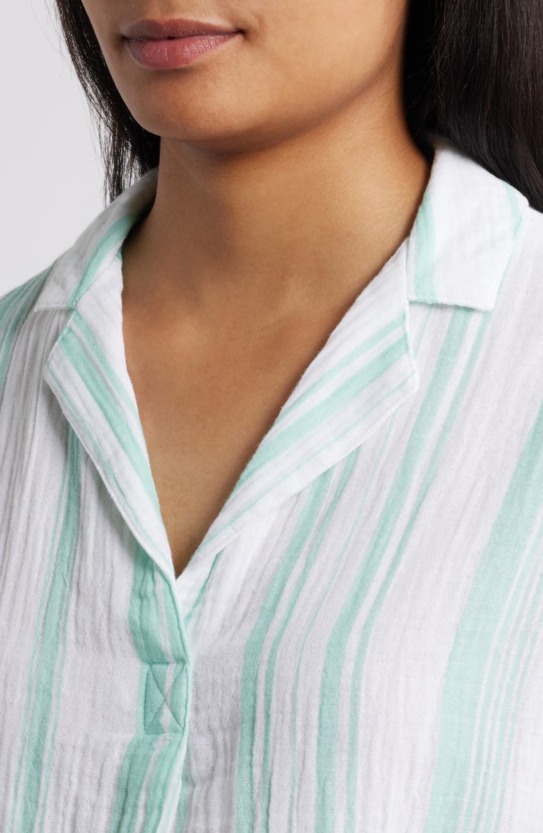 beachlunchlounge Arin Stripe Short Sleeve Cotton Shirt, Alternate, color, Foliage