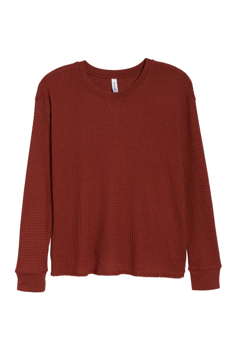 Cited Waffle Knit Pullover Top, Alternate, color, HENNA