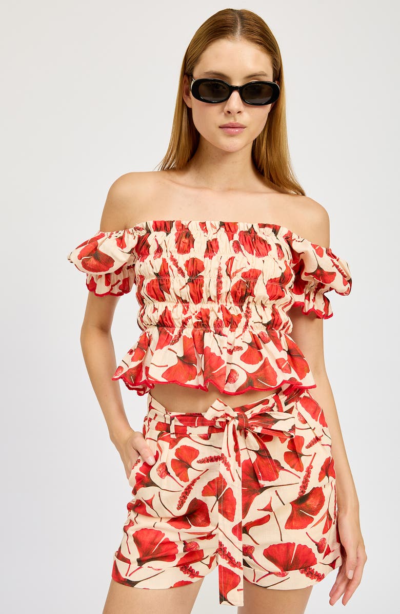 En Saison Josie Print Tie Waist Shorts, Alternate, color, 