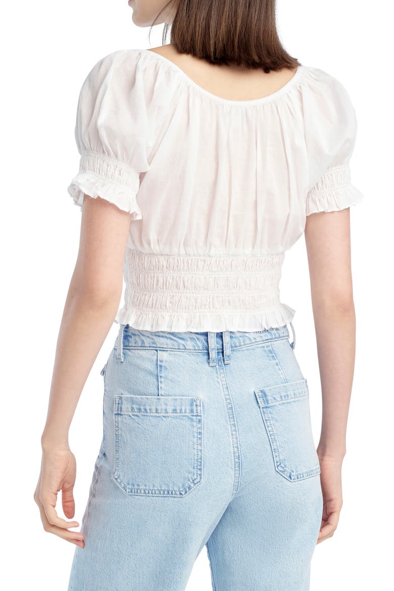The Swoon Ruffle Trim Smocked Crop Top, Alternate, color, WHITE