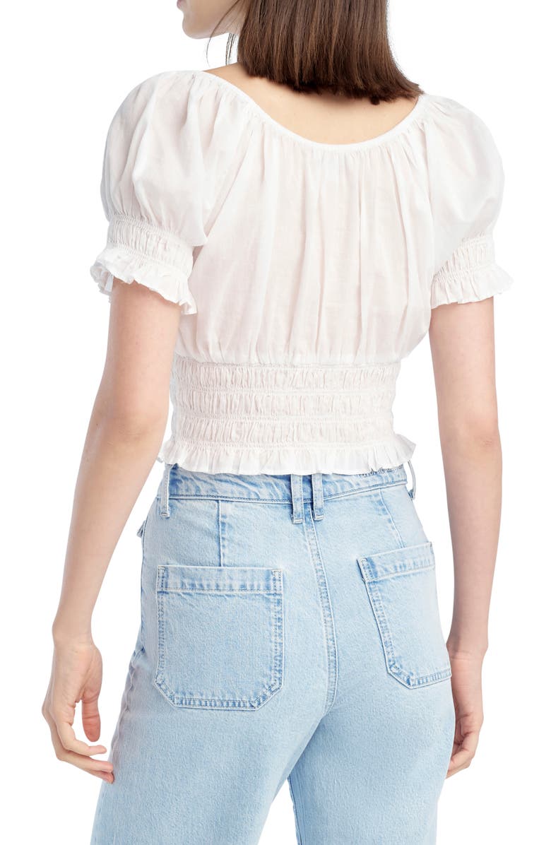 Favorite Daughter The Swoon Ruffle Trim Smocked Crop Top, Alternate, color, White