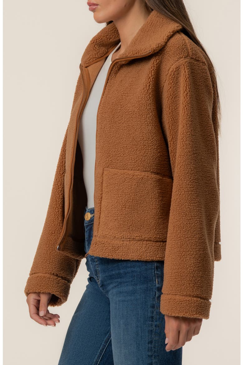 Dena Faux Shearling Zip Jacket, Alternate, color, CAMEL