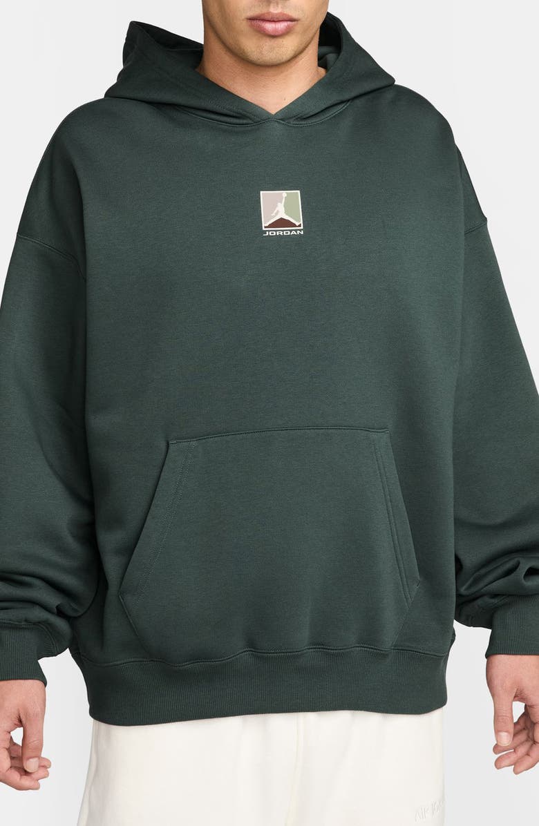 Jordan Graphic Print Brooklyn Fleece Hoodie, Main, color, Midnight Green/ Sail