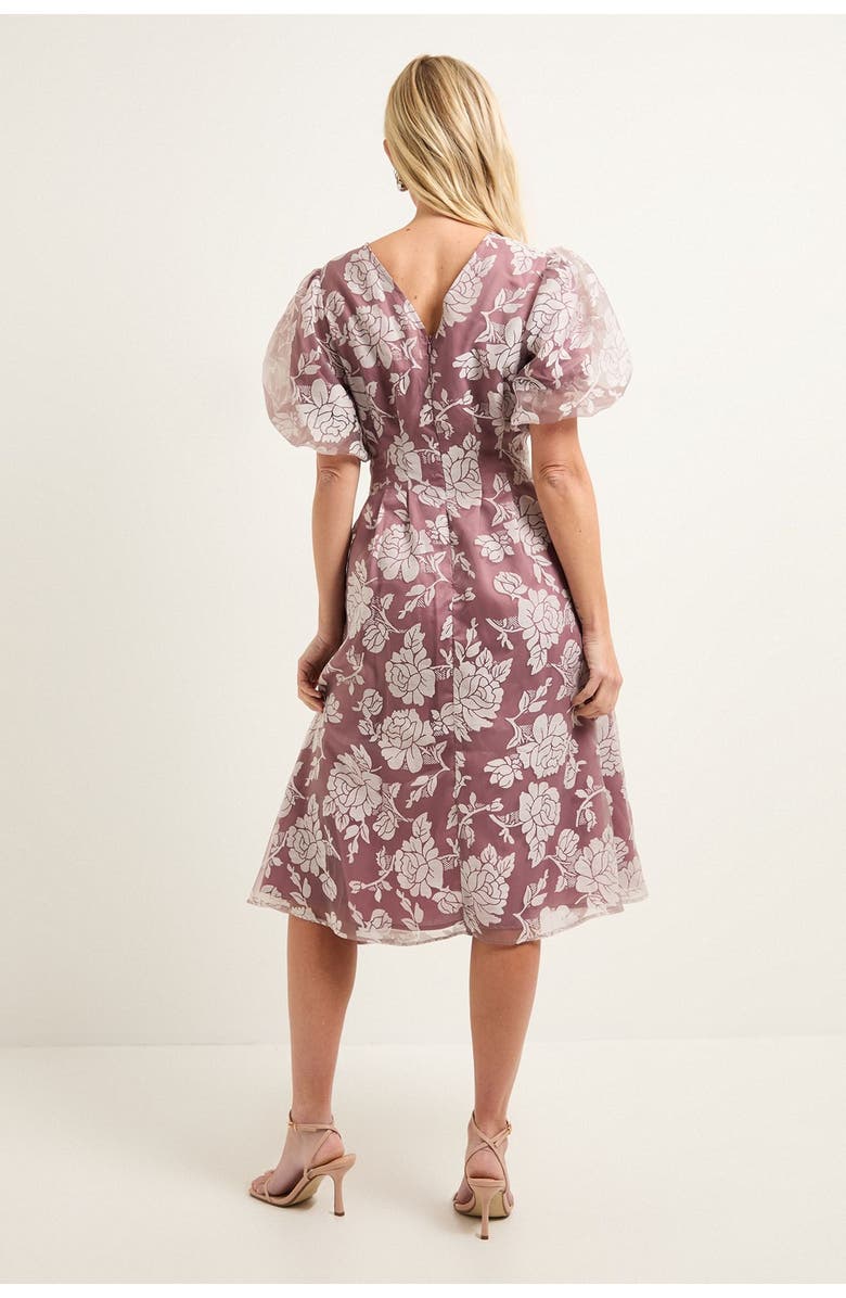 Wallis Petite Floral Puff Sleeve Midi Dress, Alternate, color, Rose