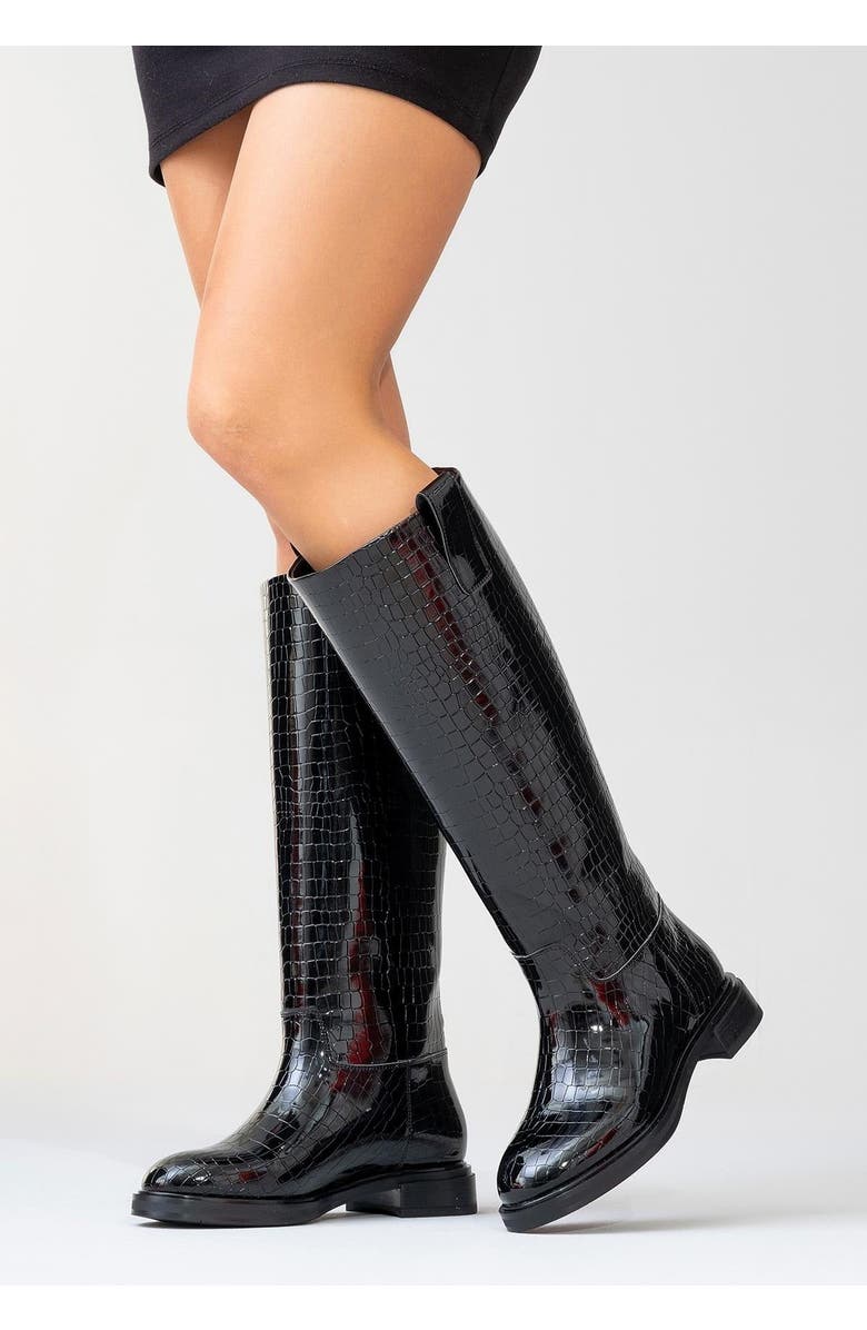 Prologue Shoes Alaska Pattern Knee High Boot, Alternate, color, Black Pattern Faux Leather