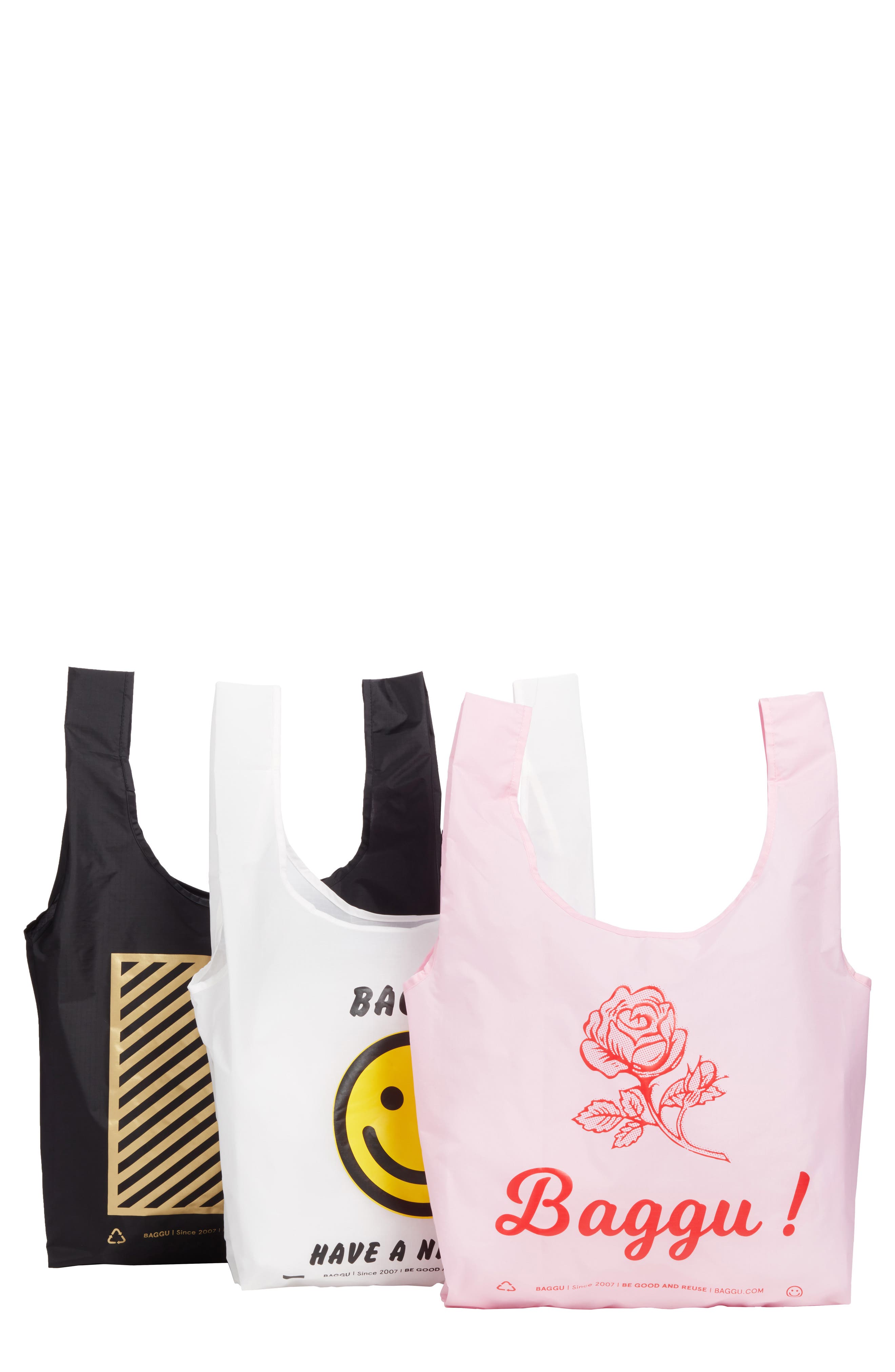 Baggu <sup>®</sup> Set of 3 Standard Baggu Printed Ripstop Nylon Totes, Main, color, 