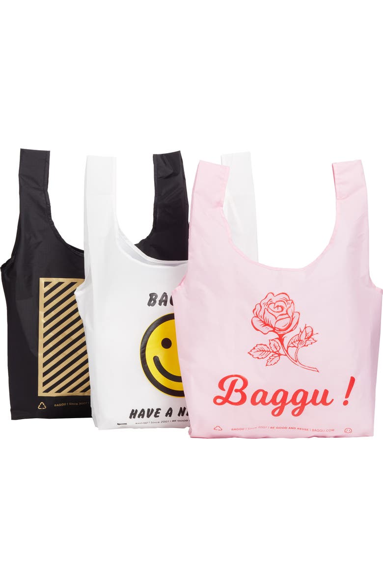 Baggu <sup>®</sup> Set of 3 Standard Baggu Printed Ripstop Nylon Totes, Main, color,
