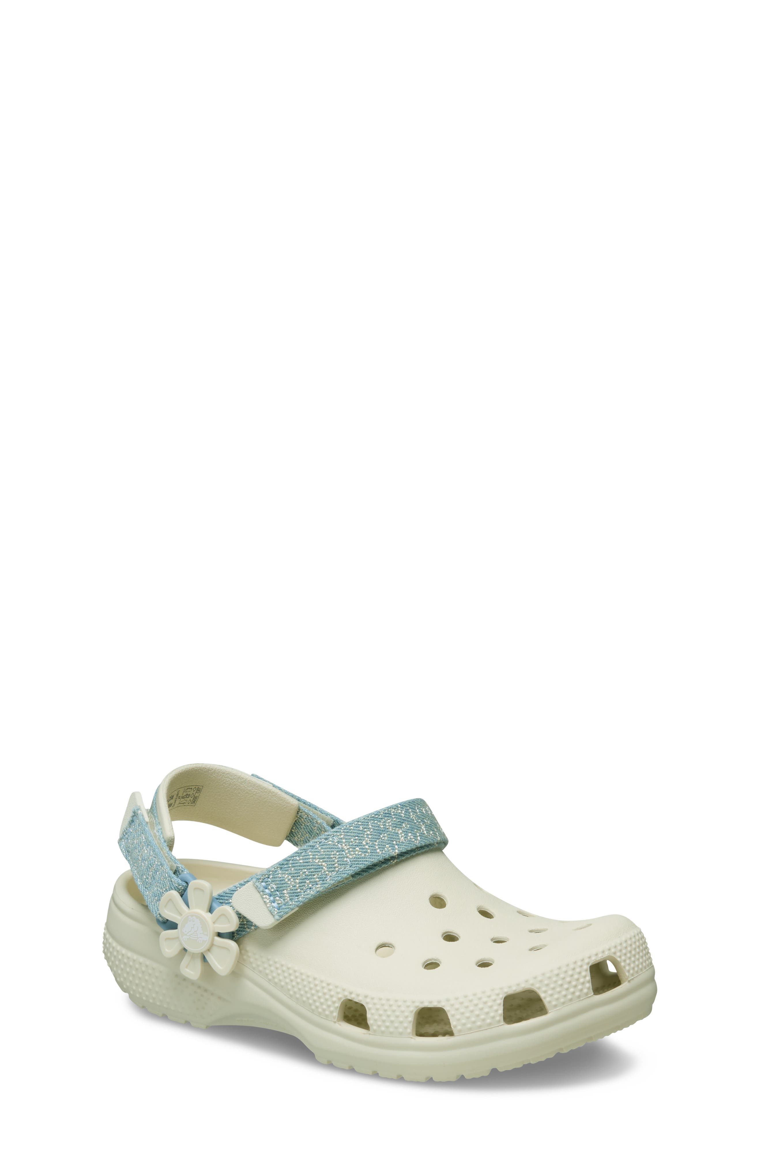 CROCS Kids' Denim & Flower Classic Clog, Main, color, Summit White