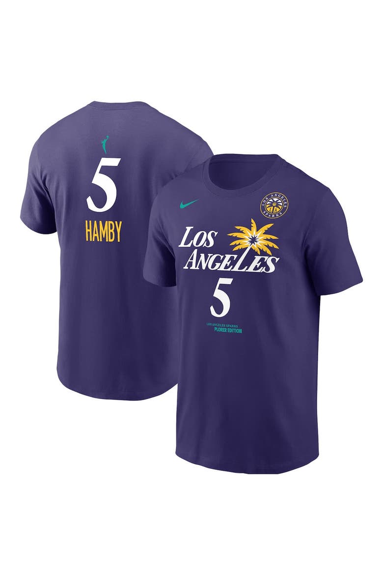 Men's Nike Dearica Hamby Purple Los Angeles Sparks Explorer Edition Name & Number T-Shirt, Main, color, Purple
