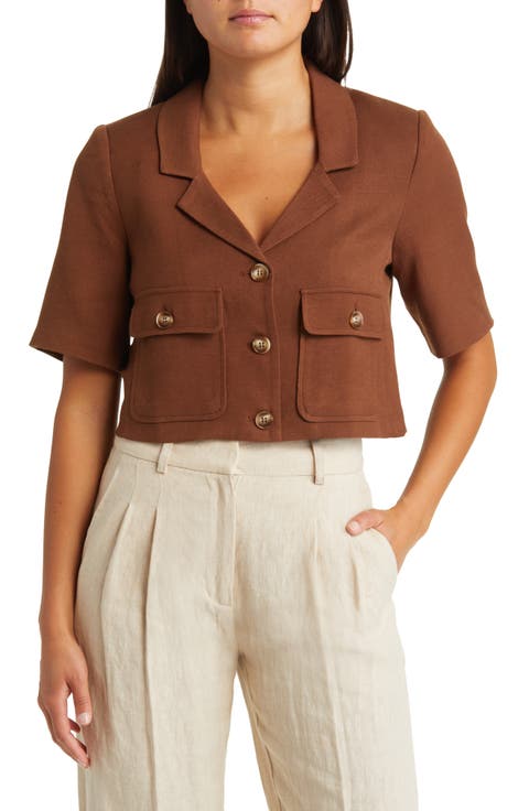 Pauline Crop Linen Blend Suit Jacket