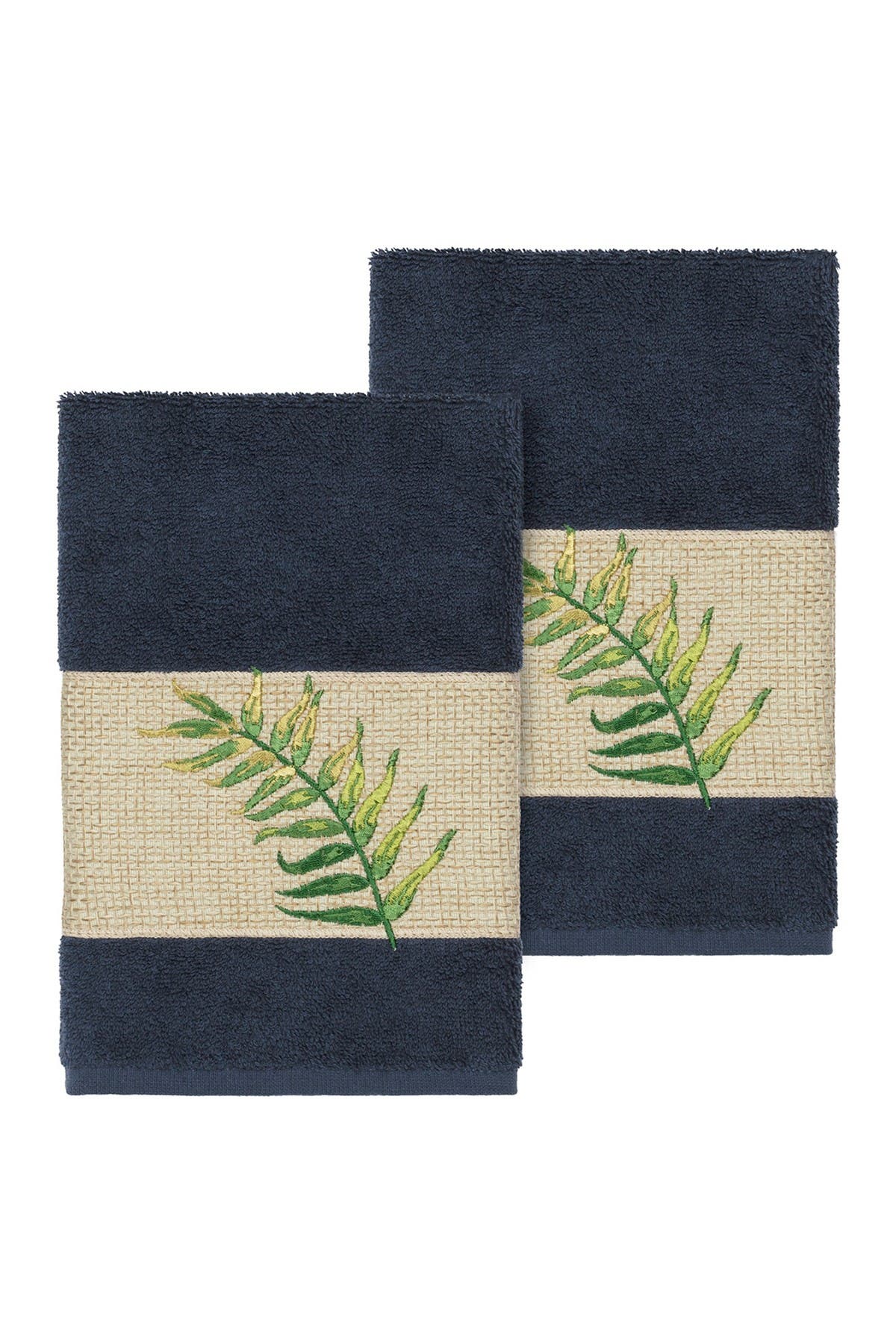 Linum Home Textiles Zoe Embellished Hand Towel - Set of 2 - Midnight Blue