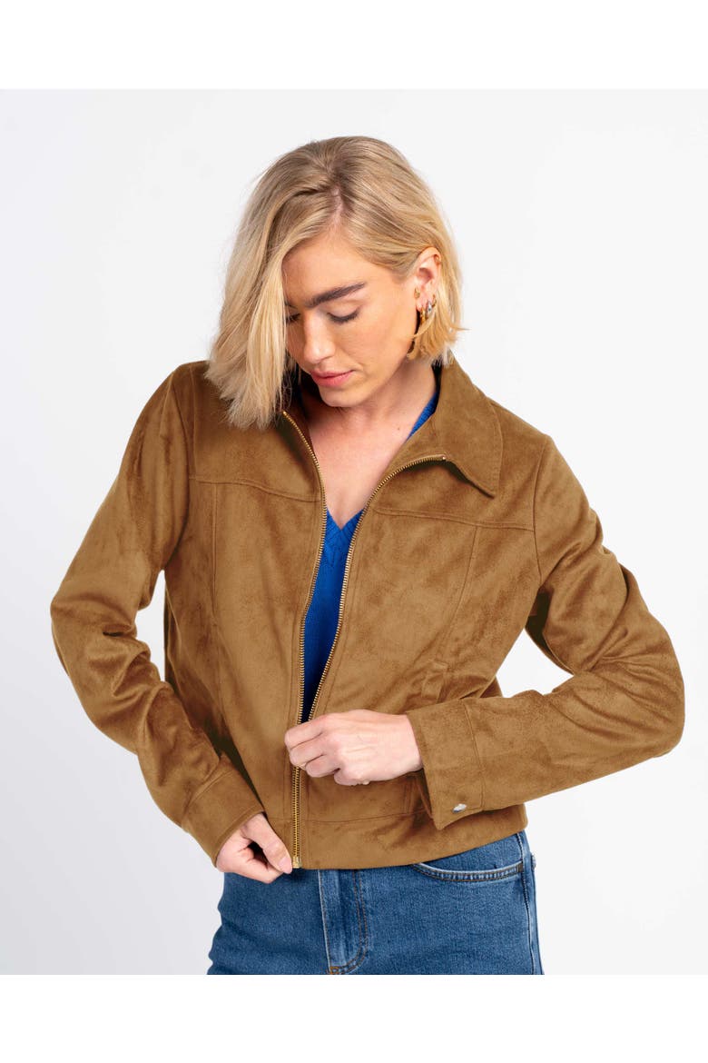 Harper Suede Bomber Jacket, Alternate, color, Camel