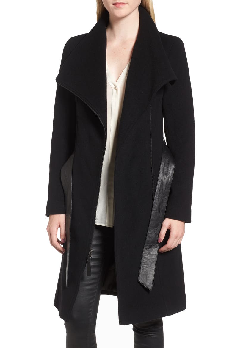 Nori Belted Wool Blend Coat, Alternate, color, BLACK