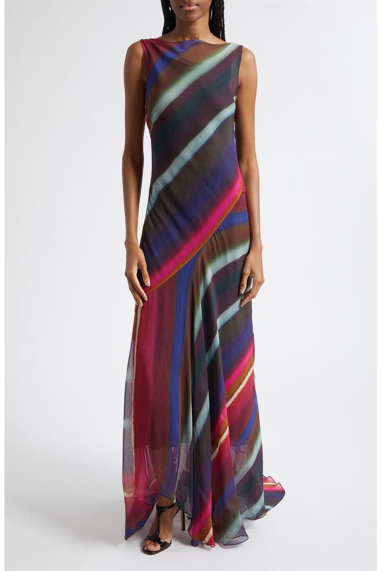 Louie Stripe Cowl Back Bias Crinkle Chiffon Gown, Main, color, ROUX