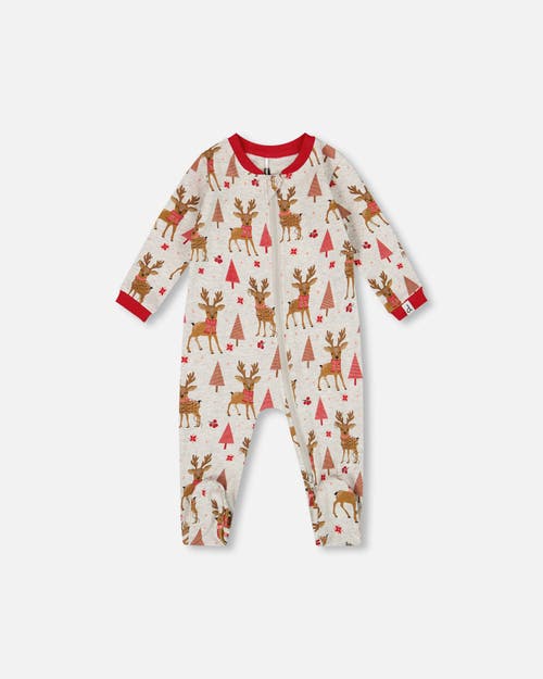Deux Par Deux One-piece Organic Cotton Pajama Girly Reindeer In Multi