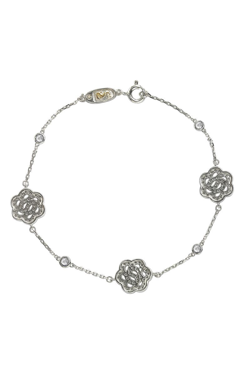 SUZY LEVIAN Sterling Silver Sapphire & Diamond Accent Flowers Station Bracelet, Alternate, color, White