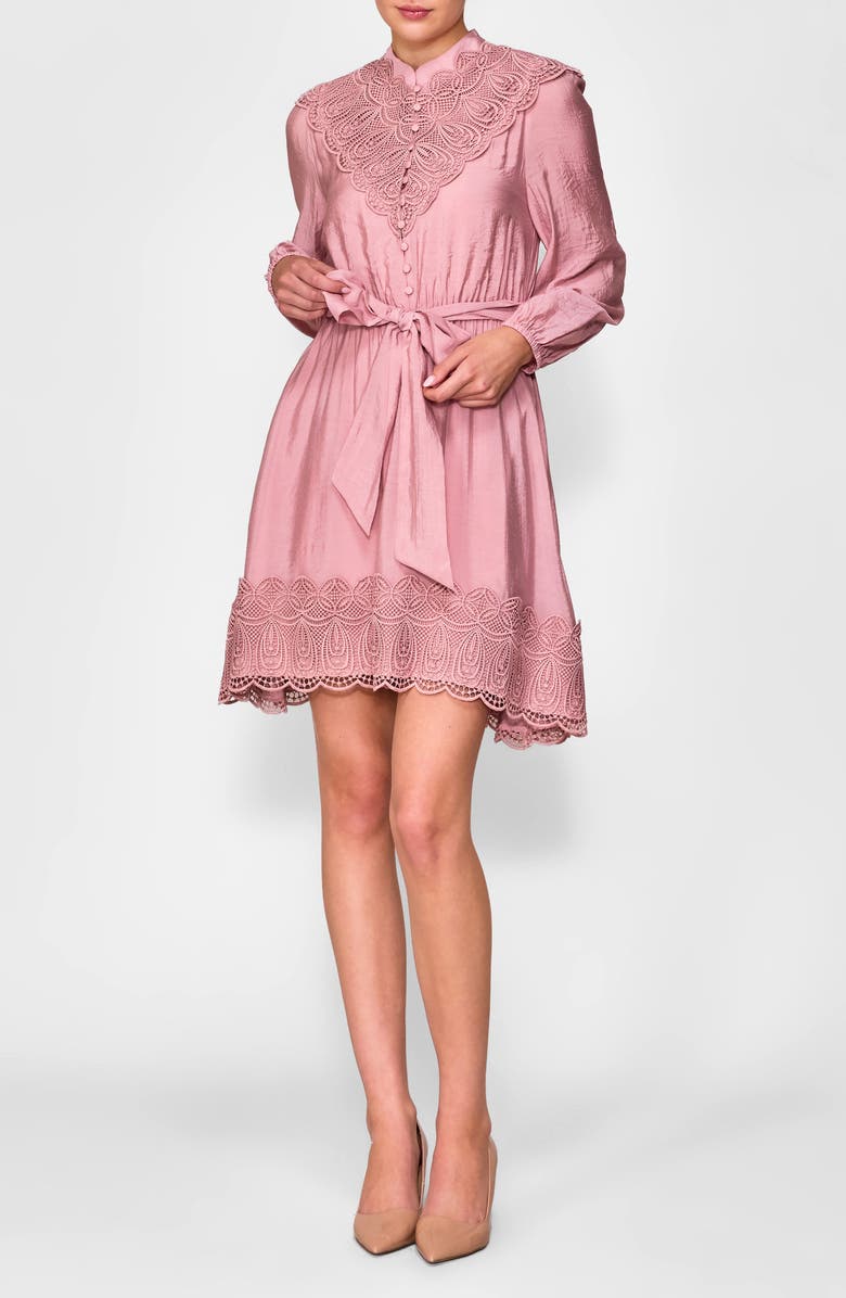 MELLODAY Long Sleeve Lace Trim Dress, Main, color, 