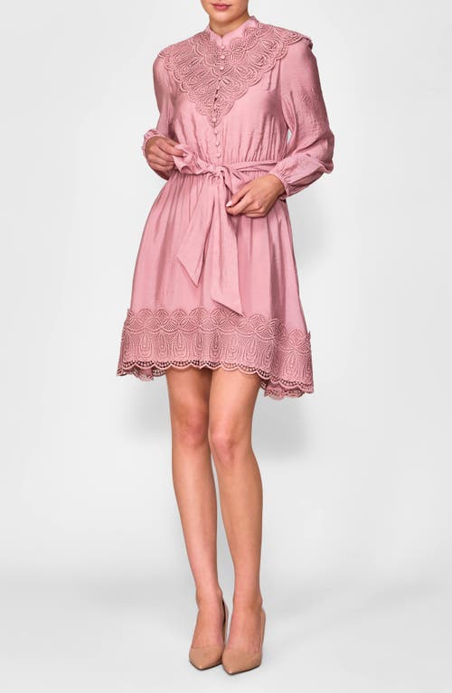 Melloday Long Sleeve Lace Trim Dress In Pink