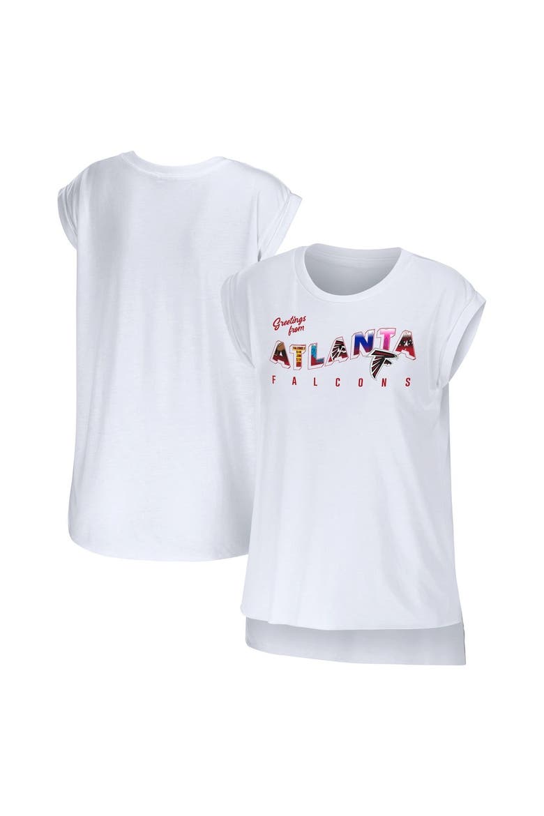 Women's WEAR by Erin Andrews White Atlanta Falcons Greetings From Muscle T-Shirt, Main, color, White