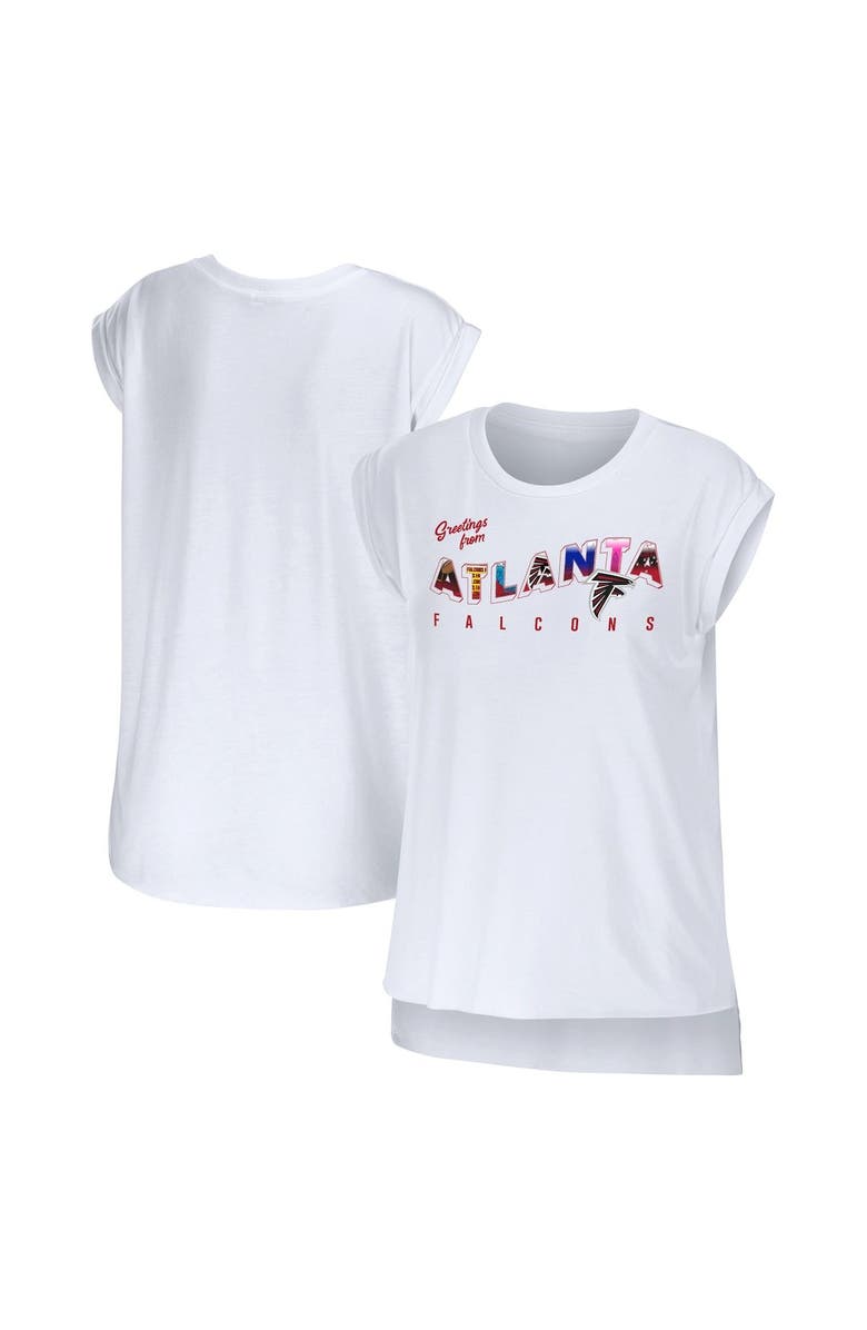 WEAR by Erin Andrews Women's WEAR by Erin Andrews White Atlanta Falcons Greetings From Muscle T-Shirt, Main, color, White