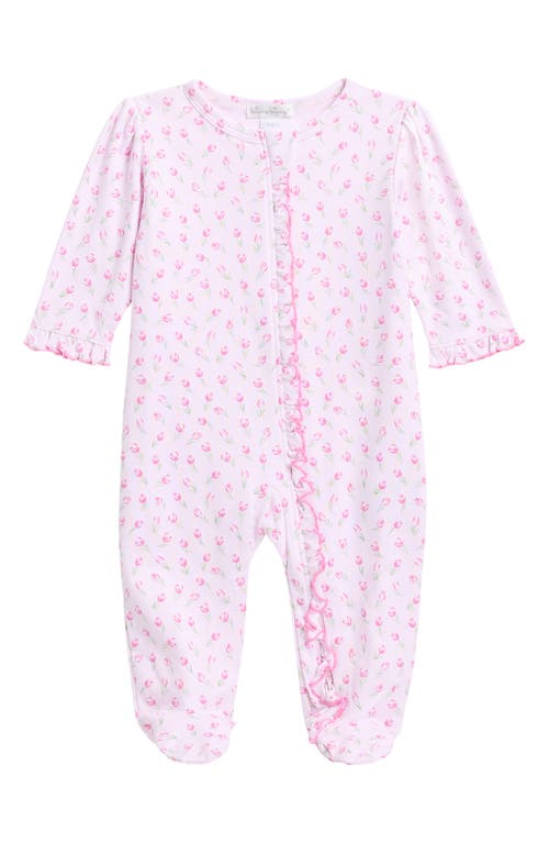 Kissy Kissy Tulip Print Pima Cotton Zip Footie In Pink