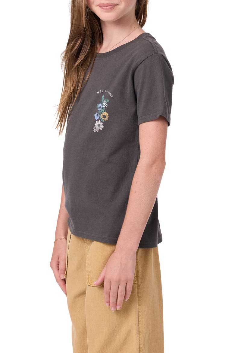 Kids' Angie Floral Graphic T-Shirt, Alternate, color, WASHED BLACK