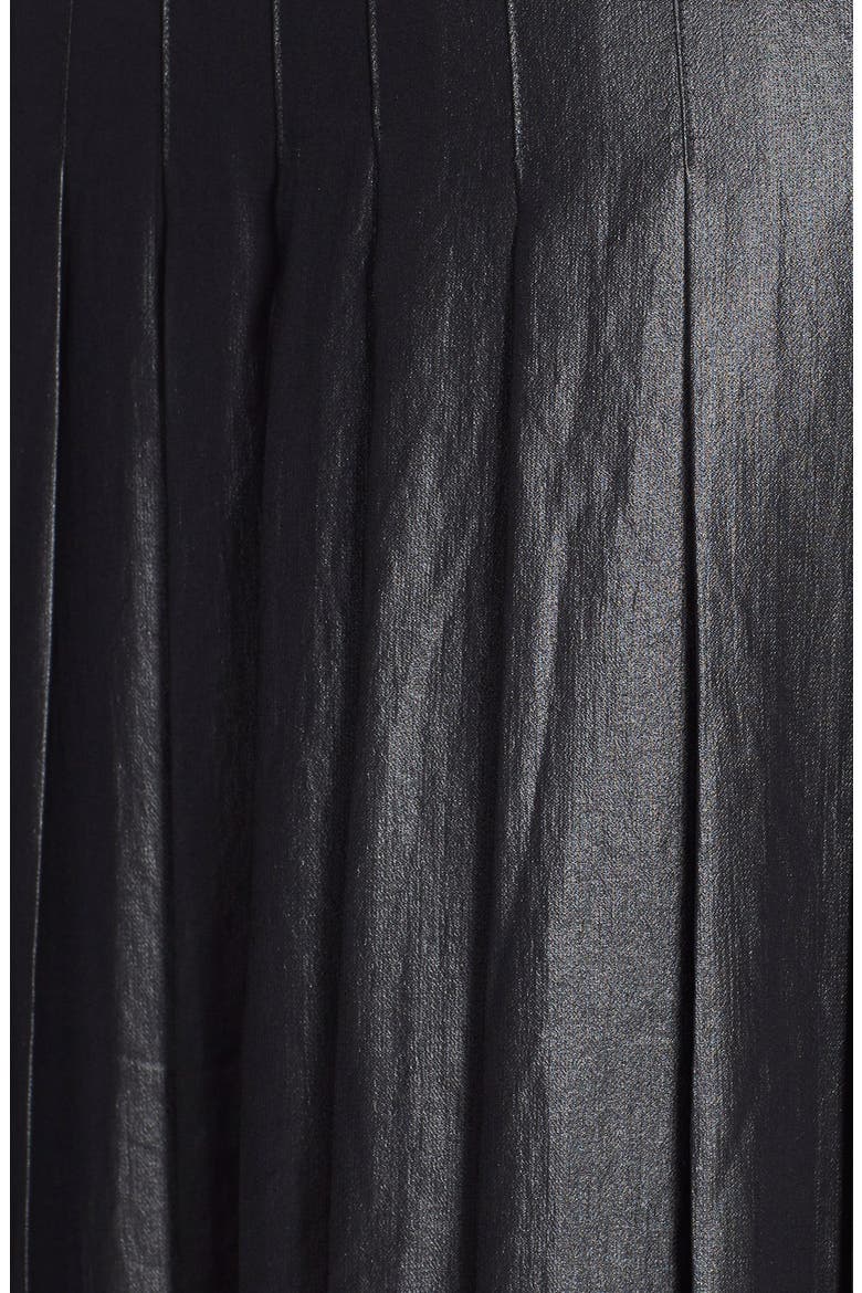 Pleat Midi Skirt, Alternate, color, COATED BLACK