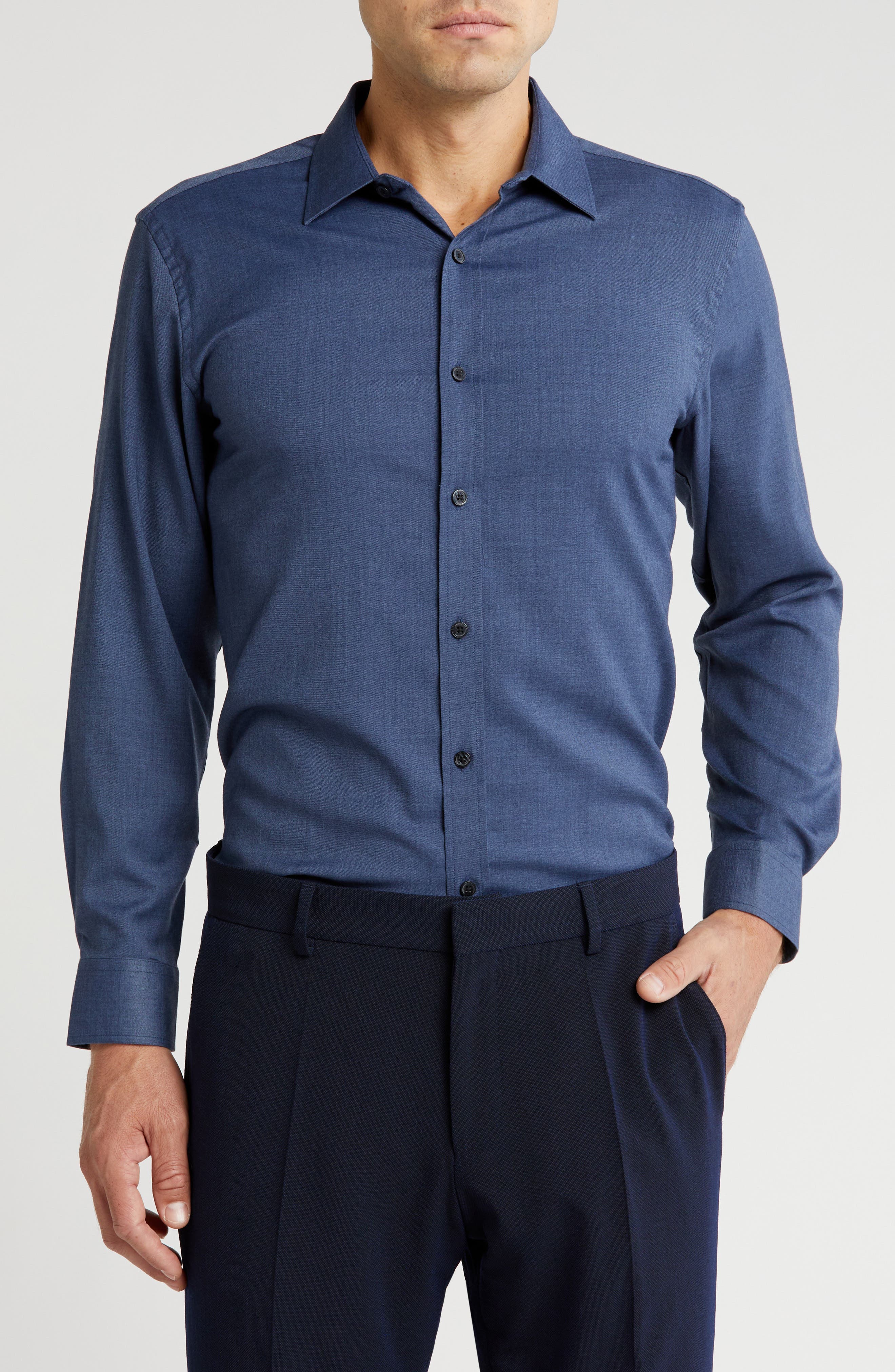 TOM BAINE Denim Performance Button-Up Shirt