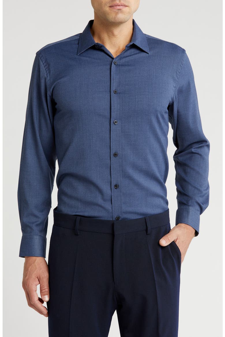 Denim Performance Button-Up Shirt, Main, color, DENIM