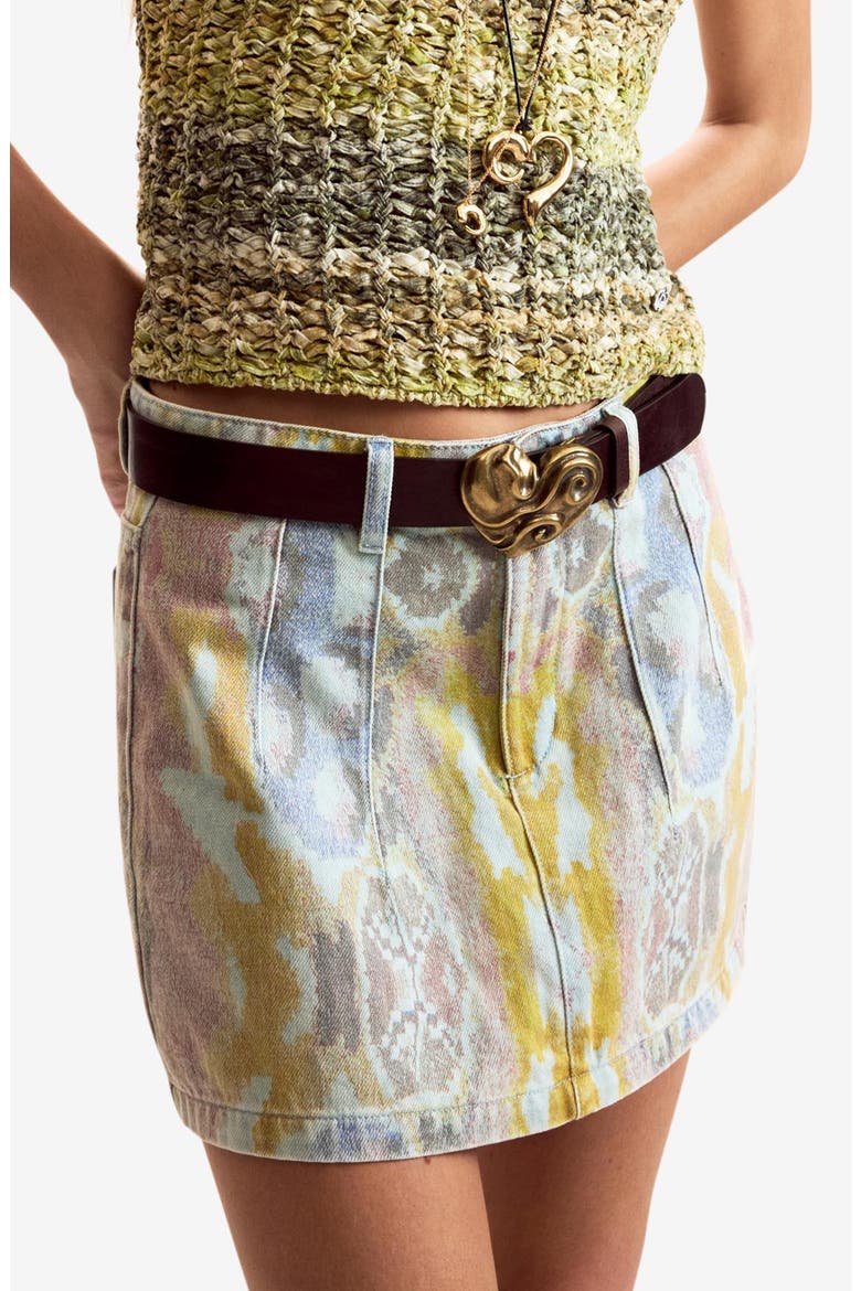 Abstract Print Denim Miniskirt, Alternate, color, MEDIUM BLUE