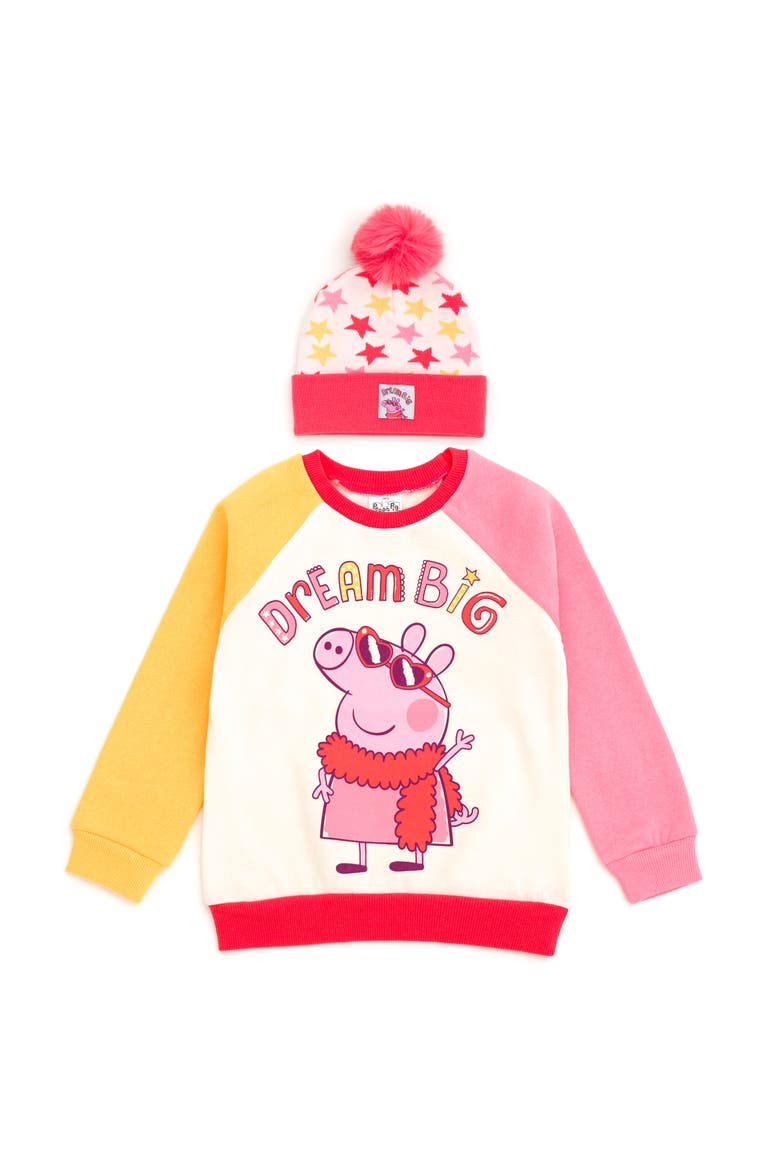 Fleece 2-Piece Sweatshirt and Hat Set, Main, color, Peppa Pig Cream Multi