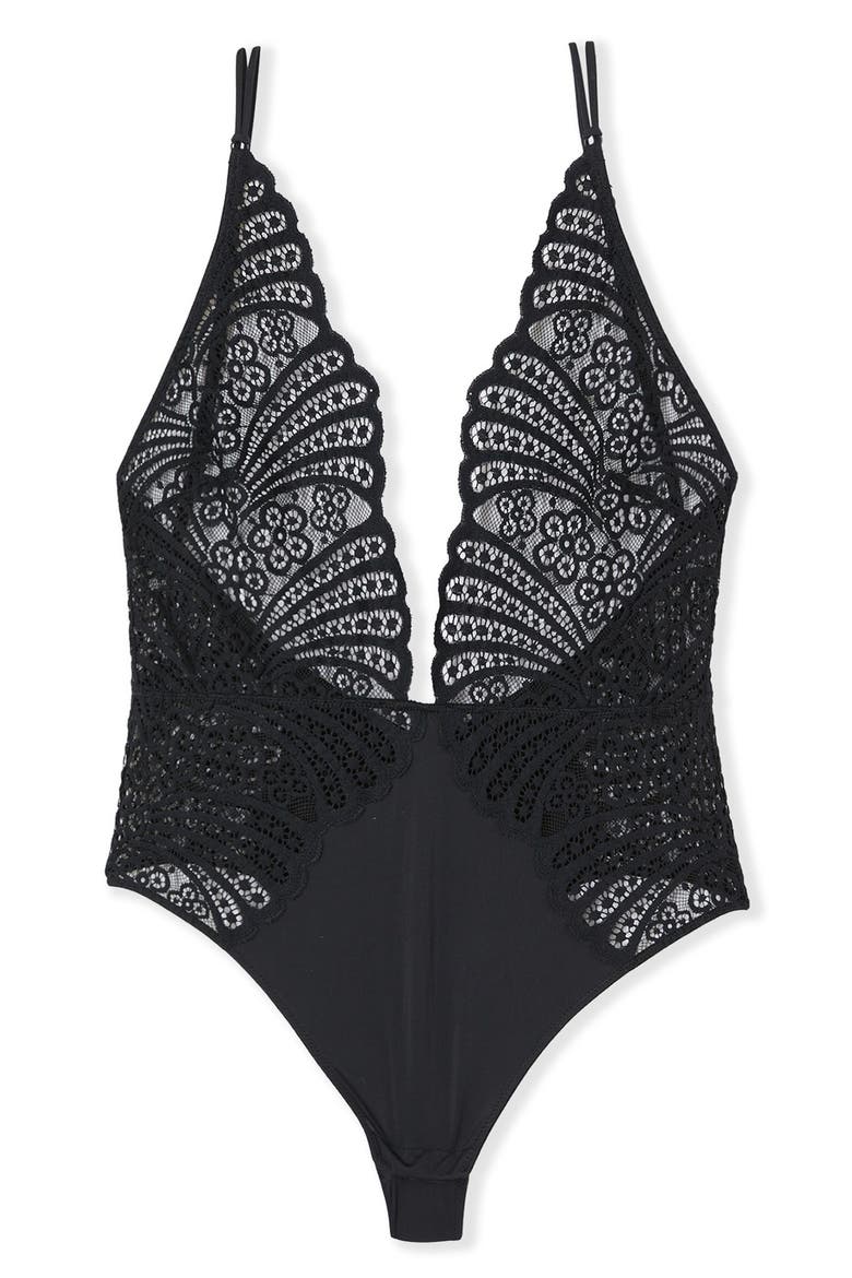 Etreinte Plunge Bodysuit, Alternate, color, BLACK