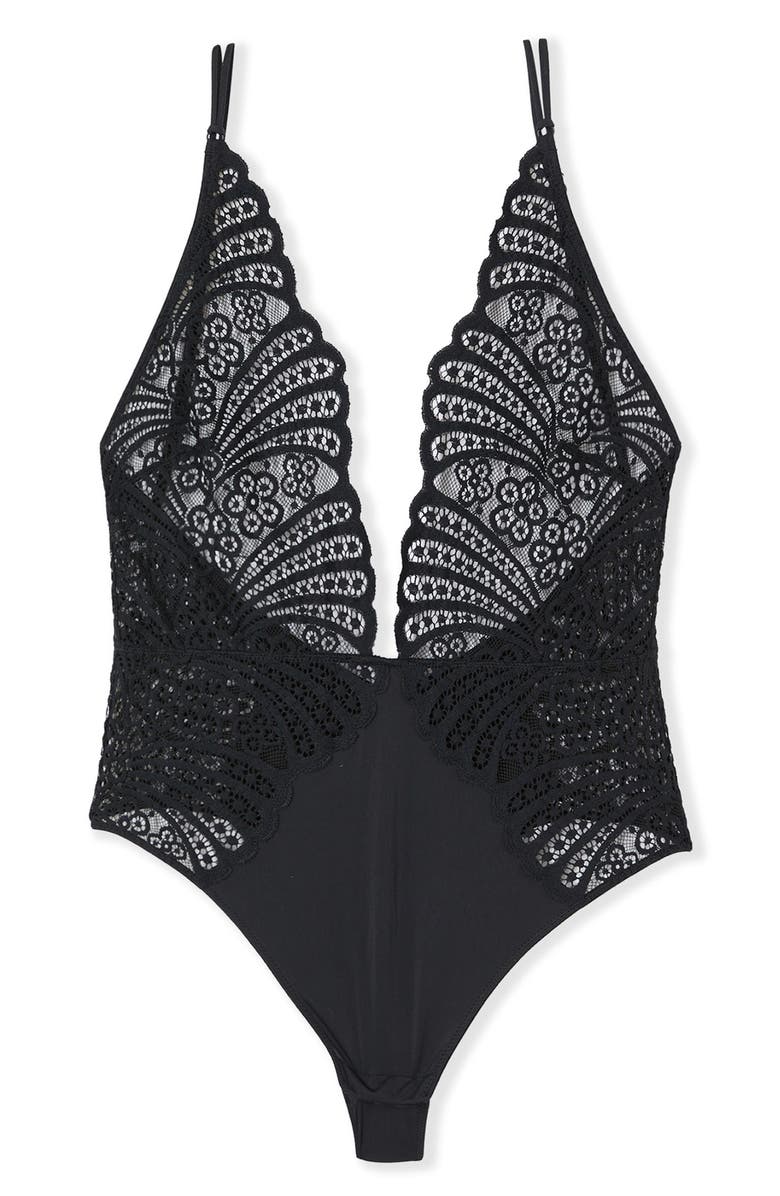 Etam Etreinte Plunge Bodysuit, Alternate, color, Black