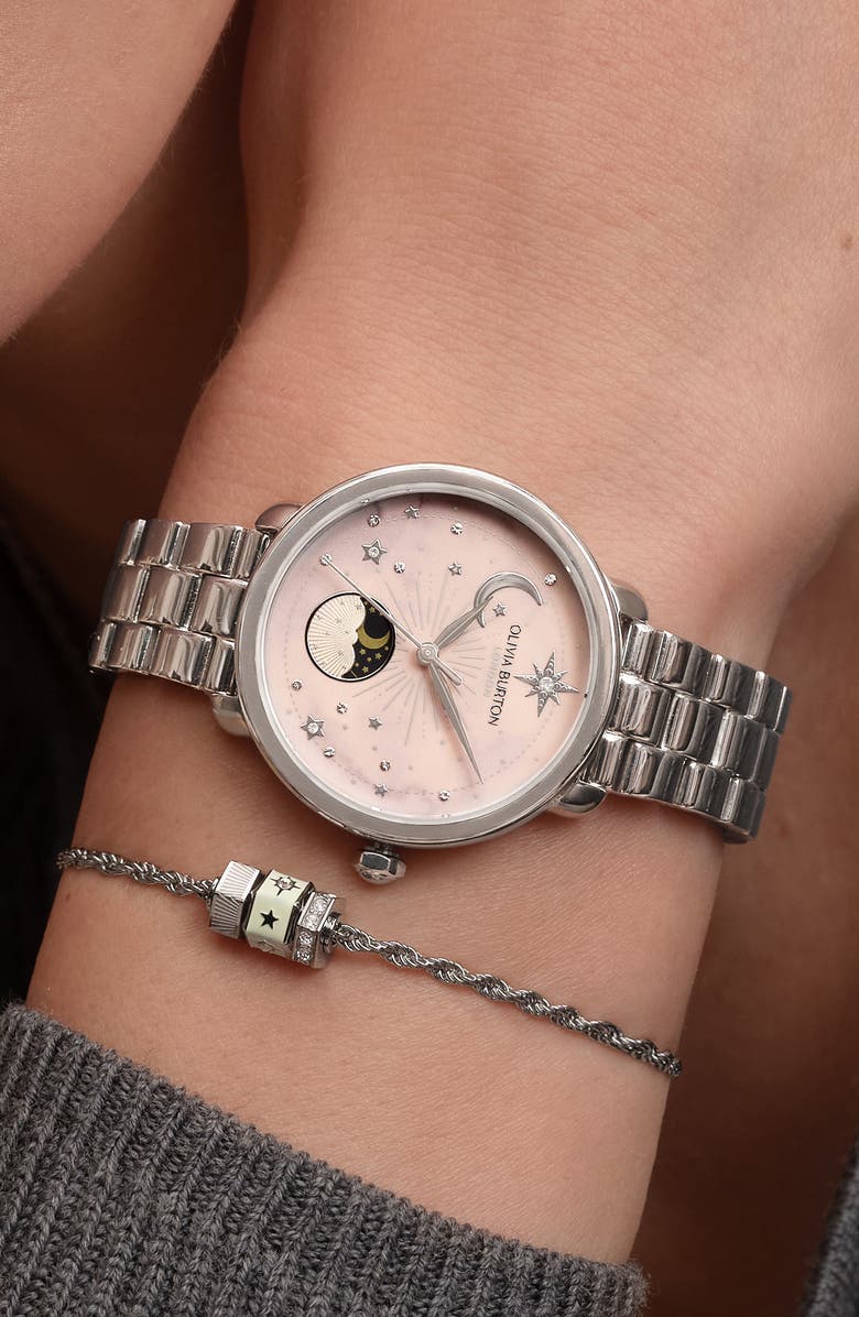 Olivia Burton Moonphase Watch, 34mm, Alternate, color, Silver