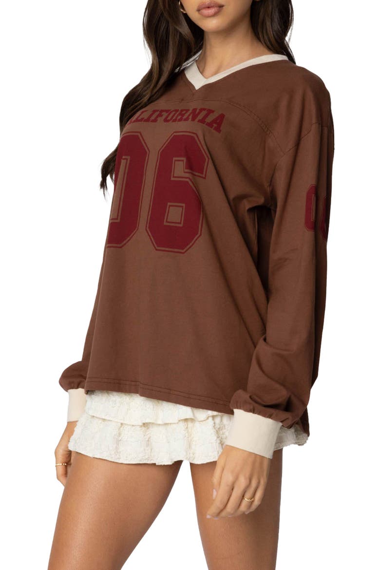 Cali 06 Oversize Long Sleeve Cotton Graphic Football T-Shirt, Alternate, color, BROWN