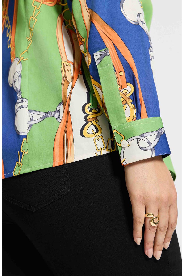 June Status Chain Cotton Button-Up Shirt, Alternate, color, GREEN MULTI