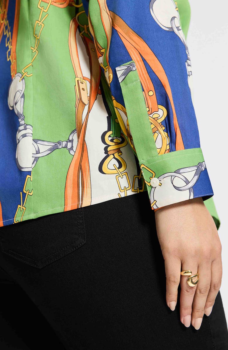 Foxcroft June Status Chain Cotton Button-Up Shirt, Alternate, color, Green Multi