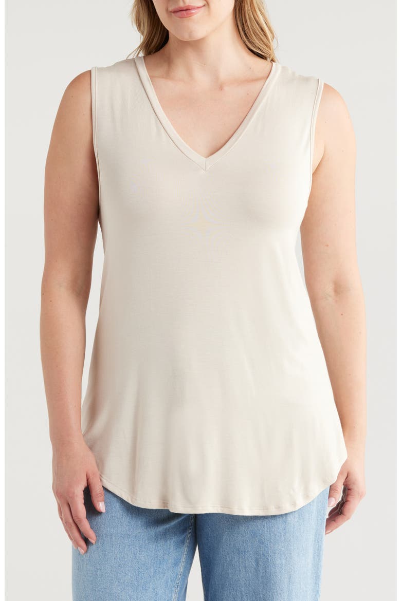 V-Neck Jersey Tank, Main, color, BEIGE