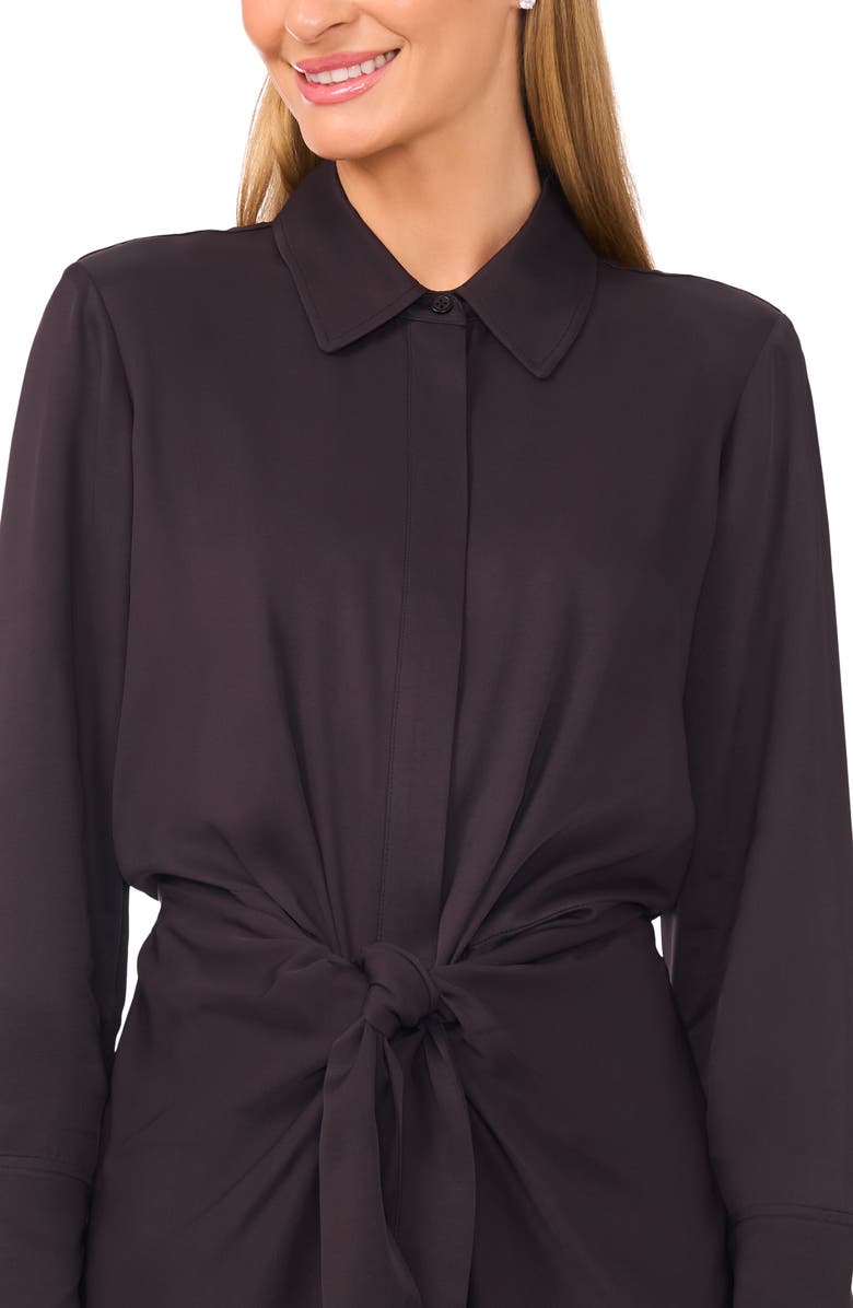 Ted Baker Tie Front Long Sleeve Mini Shirtdress, Alternate, color, Rich Black