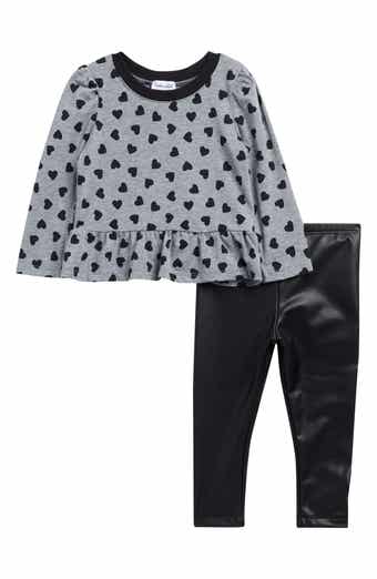 Heart Flounce Top & Faux Leather Leggings Set