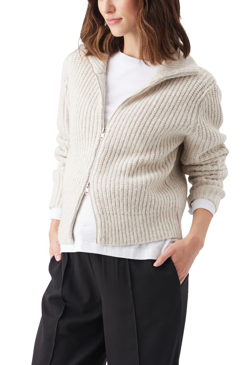 Layla  Chunky Zip Up Sweater Cardigan, Alternate, color, Oat Marle