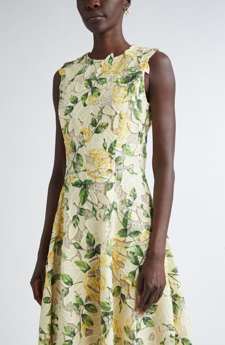 Oscar de la Renta English Rose Guipure Lace Fit & Flare Dress, Alternate, color,