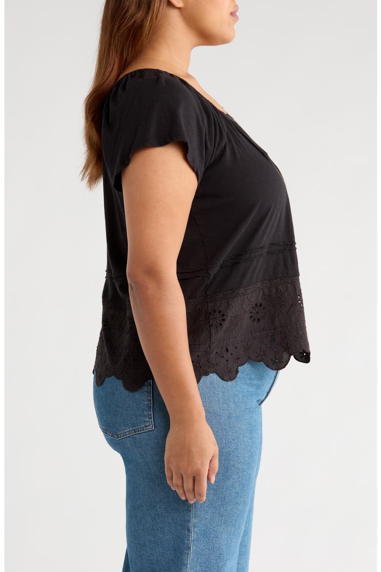 Pintuck Eyelet Embroidered Cap Sleeve Cotton & Modal Top, Alternate, color, METEORITE
