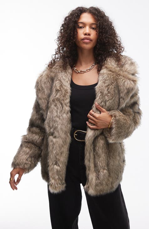 Knee length faux fur coat online