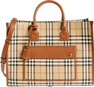 Burberry Medium Freya Check Coated Canvas Tote