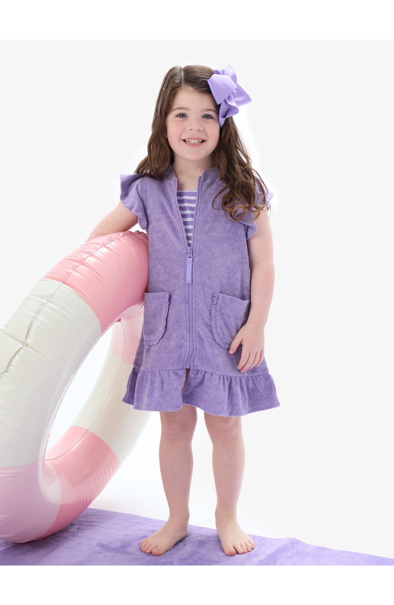 RuffleButts Terry Butterfly Sleeve Full Zip Cover-Up, Alternate, color, Wisteria Purple