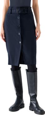 Akris punto Belted High Waist Virgin Wool Blend Flannel Pencil Skirt