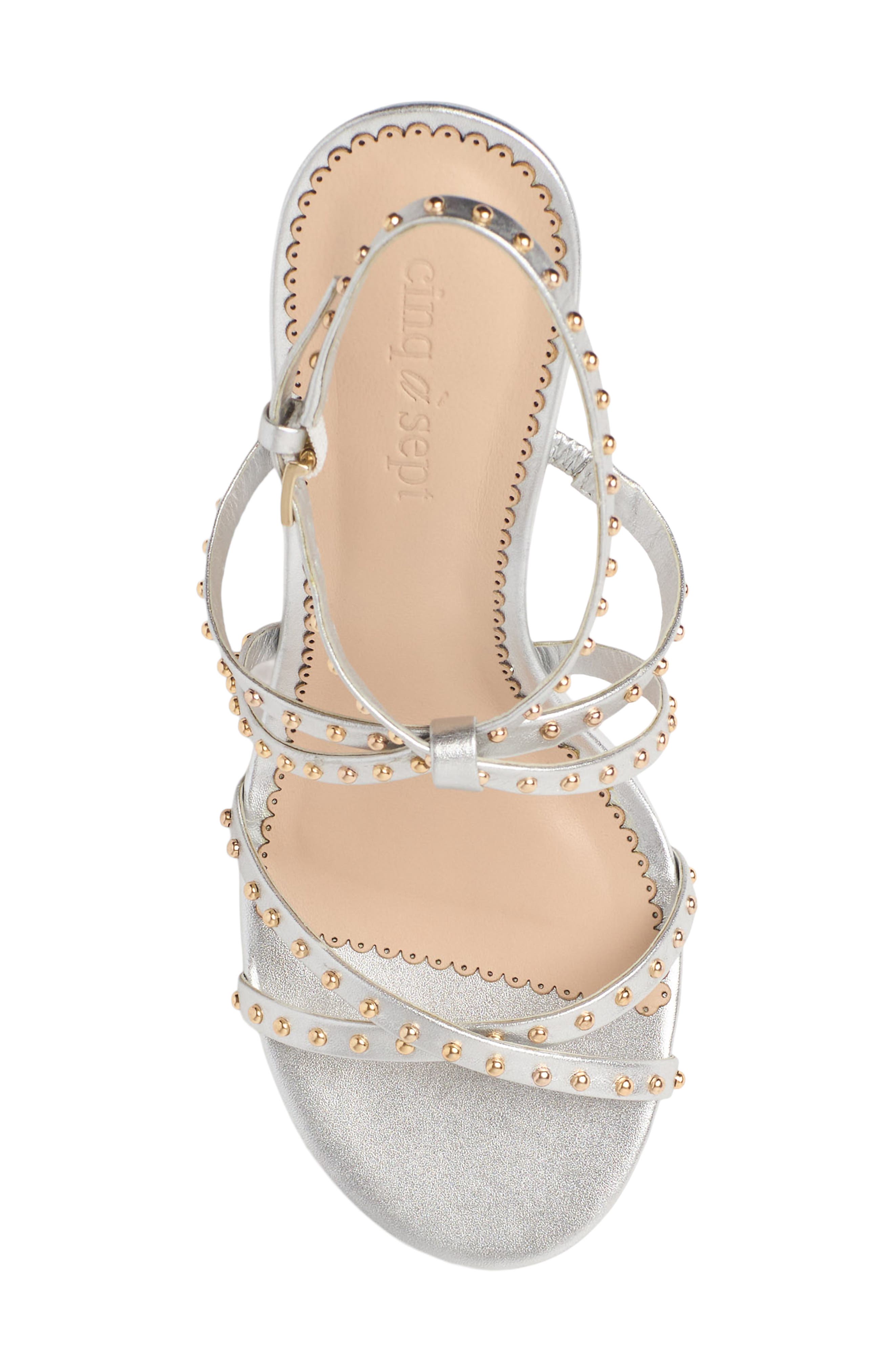 Cinq à Sept Blair Studded Metallic Sandal, Alternate, color, Silver/ Gold